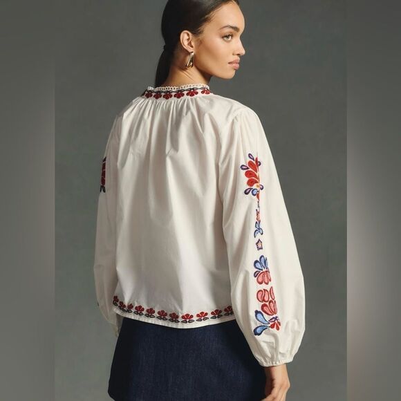 Farm Rio X Ant White Floral Embroidery Peasant Boho Blouse XS - Picture 3 of 14